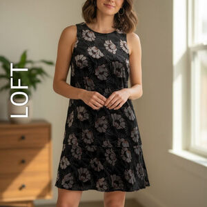 Women's LOFT Black & White Floral burnout Velvet Mini Dress XS Whimsigoth fairy